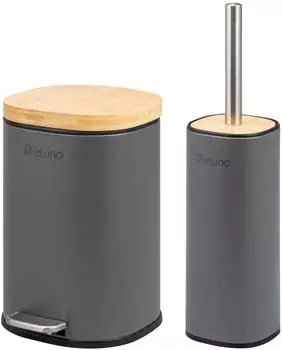 eluno Framura Badaccessoire-Set 2-tlg., Metall/Bambus, grau