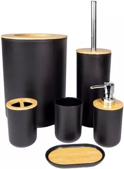 Intirilife Badezimmer-Zubehör-Set 6-tlg. Bambus/Kunststoff, schwarz (IL-100950)