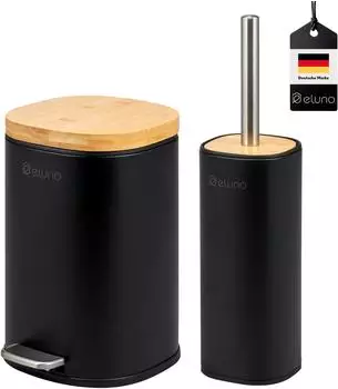 eluno Framura Badezimmer-Set 2-tlg., Metall/Bambus, schwarz