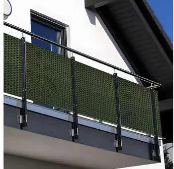 NYVI Privafence Balkon Sichtschutz Polyrattan 90x300cm Gr&uuml;n, Metall&ouml;sen