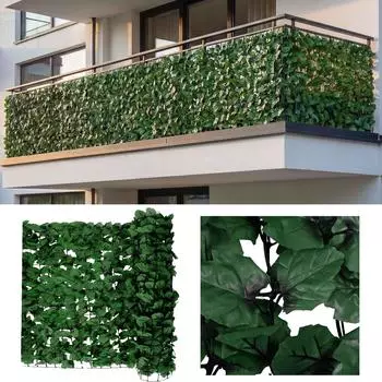 Mendler Sichtschutz für Balkon N77 500x100cm, dunkles Blattmuster (79302)