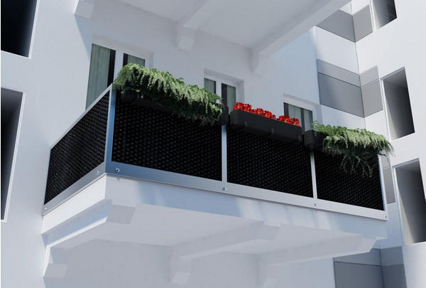 Jet-Line Sichtschutzmatte für Balkon Polyrattan 100 x 90 cm schwarz