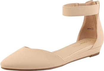 Dream Pairs Flache Schuhe niedrigem Keilabsatz und Knöchelriemen nackt nubuk