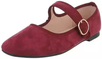 Ital Design Damen Mary Janes mit Knöchelriemen und Schnalle weinrot