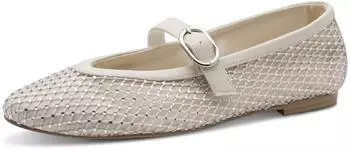 Marco Tozzi Women's Ballet Flats Feel Me Footbed Vegan Strap cream comb