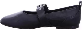 Tamaris Strappy Ballerina in Leather with Buckle and Eyelet (1-22101-46) schwarz
