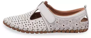 Gemini Women's Slip-On Leather with Perforated Pattern T-Strap and Velcro Closure (031158-02) weiß