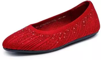 Skechers Cleo 2.0 Glitzy Daze Modern Comfort Casual Dress Air-Cooled Memory Foam Stretch Fit Vegan Recycled Materials rot