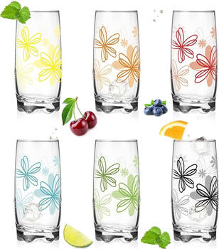 PLATINUX Trinkgläser mit BlumenNachbildung Set 6 Teilig 350ml (max.390ml) Wassergläser Saftgläser mit geformten Boden Frühstücksglas