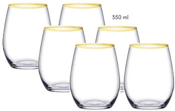 Pasabahce Gläser-Set Amber Golden Touch, Glas, Long Drink Gläser 6-teiliges Set mit Goldrand 350ml