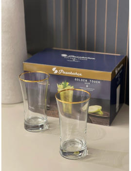 Pasabahce 6-Teilig Iconic Wassergläser Azur Gold Wasser-Gläser Ikonisches Longdrink Glas 300 cc