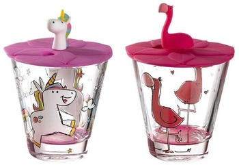 Leonardo BAMBINI 2er Set Kinderbecher mit Deckel 'Einhorn' & 'Flamingo'