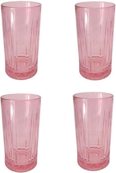Pasabahce 520015 Longdrink Glas im RetroDesign und KristallLook, für Cocktail, Saft, Wasser, 445 ml, 4 Stück pink
