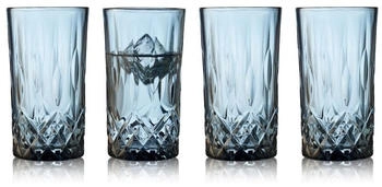 Lyngby Glas Highballglas Sorrento 4er Set, Longdrinkgläser, Glas, Blau, 380 ml