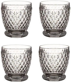 Villeroy & Boch Boston Becher 4er Set, 330 ml, Trinkgläser mit Facettenmuster, Becher aus Kristallglas für Heiß und Kaltgetränke Klar