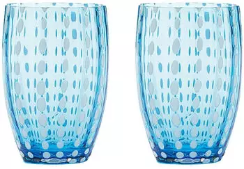 Zafferano Perle Trinkglas mundgeblasen aquamarin 32cl, 2er-Set (PR00103)