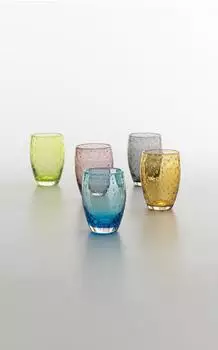 Zafferano Bolicante 6er-Set Murano Mundgeblasenes Glas, Blaseneffekt, Gemischte Farben, Spülmaschinenfest 60°C (BO00)
