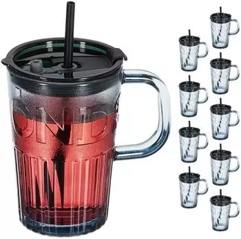 Relaxdays Trinkgl&auml;ser mit Henkel, 10er-Set, grau