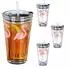 Relaxdays Trinkgläser Flamingo mit Deckel und Strohhalm, 4er-Set