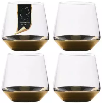 Intirilife Trinkglas mit goldfarbenem Boden, Kristallglas, 350ml (IL-100960-4)