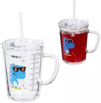 Relaxdays Kindergläser Dino-Motiv, 400ml, 2er-Set