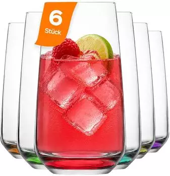 Nordic Schiller Highball Trinkgläser 6er-Set, farbiger Boden, 480ml, bleifrei