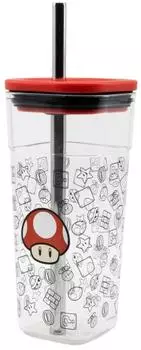 Stor Super Mario Acryl-Trinkbecher mit Edelstahlhalm 540ml (3586)