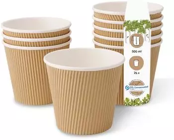 Biozoyg Riffel-Suppenbecher, Wellpappe, 500ml, 25 St&uuml;ck