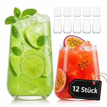 Relaxdays Trinkgläser 12er-Set, 450/550ml, transparent