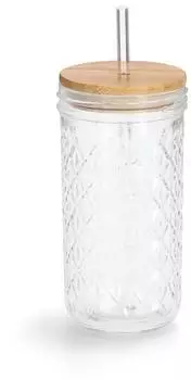 Zeller Trinkglas mit Bambusdeckel und Strohhalm, 580ml (19648)