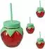 Mojawo Trinkglas-Set 4er mit Strohhalm und Deckel, Erdbeere 480ml