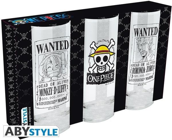 ABYstyle Trinkglas 290 ml 3er Set One Piece - Skull Luffy wanted und Zorro