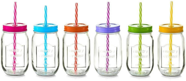 Zeller Color Lid Trinkglas mit Strohhalm 6er-Set