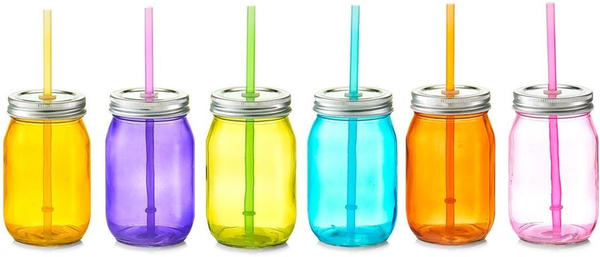Zeller Color Trinkglas mit Strohhalm 6er Set bunt