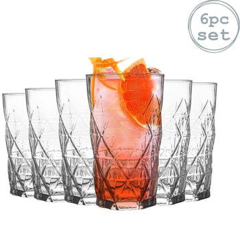 LAV 6 Stück Keops Art Deco Highball Gläser Set - Vintage Cut Glass Long Drink Cocktail Tumblers - 460ml