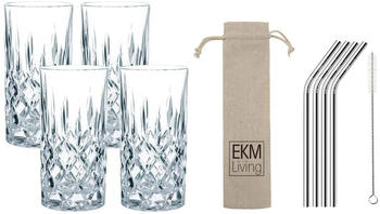 Nachtmann Longdrink-Set 375 ml Noblesse 0089208-0 + 4er Set Strohhalme