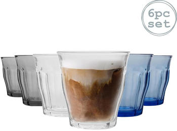 Duralex 6 Stück Picardie Trinken Tumbler Gläser Set - Ausgeglichenes Glas Trinkgläser für Wasser, Saft, Whiskey - 3 Farben - 250ml