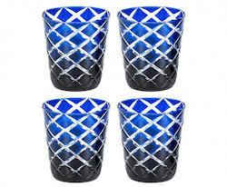 Edzard 4er Set Kristallgläser Dio (Höhe 8 cm, 0,14 L), blau, handgeschliffenes Glas, Höhe 8 cm