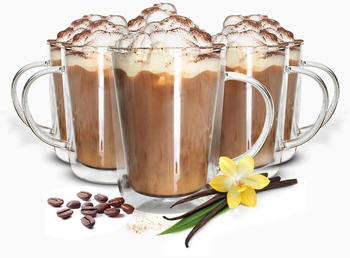 Sendez 4 Doppelwandige Gläser mit Henkel 360ml Latte Macchiato Trinkglas Kaffeegläser