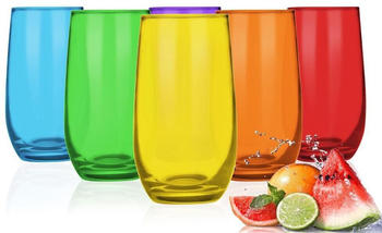 Sendez 6 Bunte Trinkgläser 320ml Wassergläser Saftgläser Cocktailgläser Longdrinkgläser