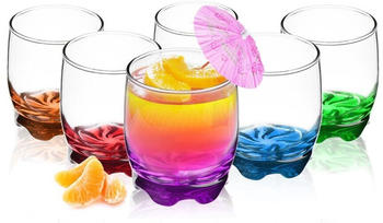 Sendez 6 Trinkgläser 250ml mit farbig bemaltem Boden Glas Wassergläser Saftgläser