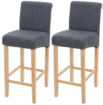 Mendler 2er-Set Barhocker HWC-C33, Barstuhl Tresenhocker, Holz dunkelgrau, helle Beine, Stoff/Textil