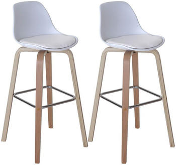 Mendler 2er-Set Barhocker MCW-A89, Barstuhl Tresenhocker mit Lehne Kunstleder, weiß