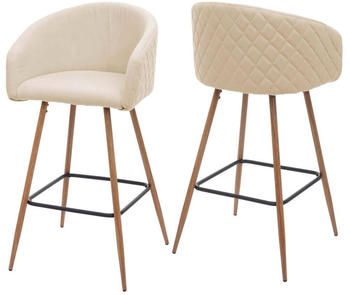 Mendler 2er-Set Barhocker MCW-D72, Barstuhl Tresenhocker K&uuml;chenhocker mit Lehne, Metall Holzoptik Stoff/Textil, creme-beige
