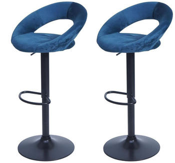 Mendler 2er-Set Barhocker MCW-F46, Barstuhl Tresenhocker Bistrohocker, Gestell schwarz Samt, petrol-blau