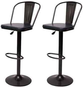 Mendler 2er-Set Barhocker MCW-H10a, Tresenhocker Barstuhl, höhenverstellbar drehbar Industrial Kunstleder vintage schwarz-grau