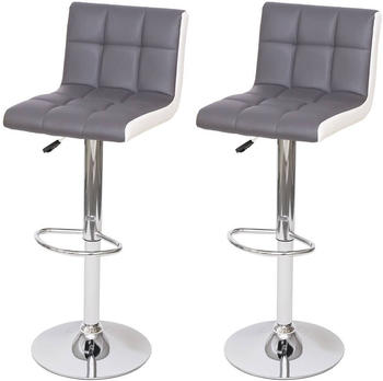Mendler 2x Barhocker MCW-G87, Tresenhocker Barstuhl, höhenverstellbar Kunstleder grau-weiß, Chromfuß