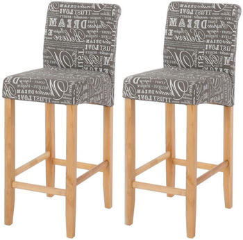 Mendler 2er-Set Barhocker HWC-C33, Barstuhl Tresenhocker, Holz Schriftzug, grau, helle Beine, Stoff/Textil