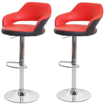 Mendler 2x Barhocker HWC-F16, Barstuhl Tresenhocker Drehhocker, mit Lehne Kunstleder rot-schwarz