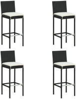 vidaXL Garten-Barhocker mit Kissen 4 Stk. Schwarz Poly Rattan